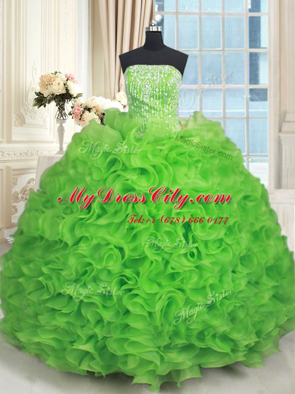 Classical Organza Lace Up Strapless Sleeveless Floor Length 15 Quinceanera Dress Beading and Ruffles