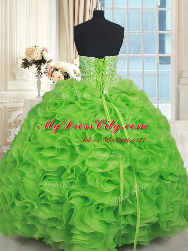 Classical Organza Lace Up Strapless Sleeveless Floor Length 15 Quinceanera Dress Beading and Ruffles