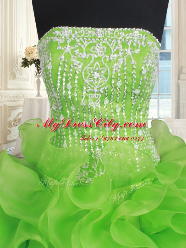 Classical Organza Lace Up Strapless Sleeveless Floor Length 15 Quinceanera Dress Beading and Ruffles