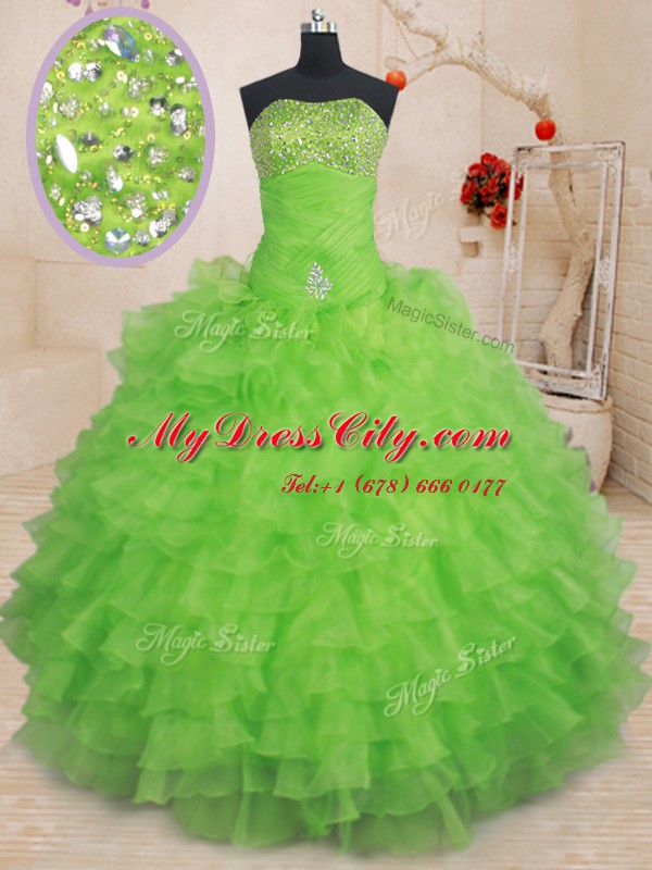 Trendy Strapless Lace Up Beading and Ruffled Layers Quinceanera Gown Sleeveless