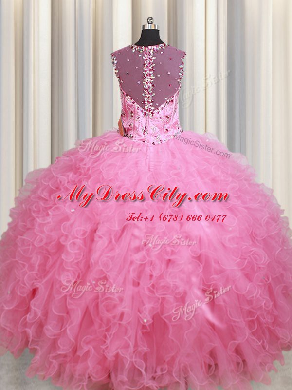 Straps Sleeveless Zipper Floor Length Beading and Ruffles Ball Gown Prom Dress