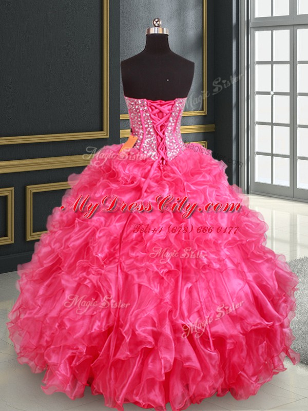 Cute Organza Sleeveless Floor Length Quinceanera Gown and Beading and Ruffles and Sequins