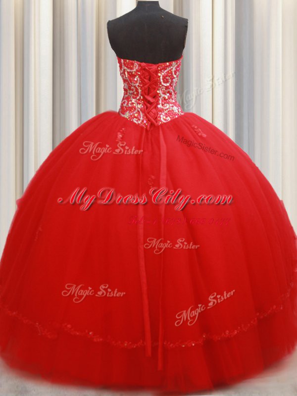 Hot Selling Red Sweetheart Neckline Beading and Appliques 15 Quinceanera Dress Sleeveless Lace Up