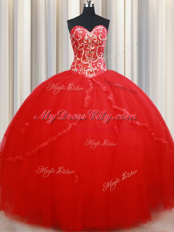 Hot Selling Red Sweetheart Neckline Beading and Appliques 15 Quinceanera Dress Sleeveless Lace Up