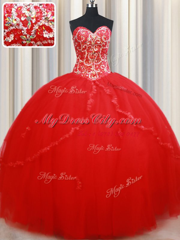 Hot Selling Red Sweetheart Neckline Beading and Appliques 15 Quinceanera Dress Sleeveless Lace Up