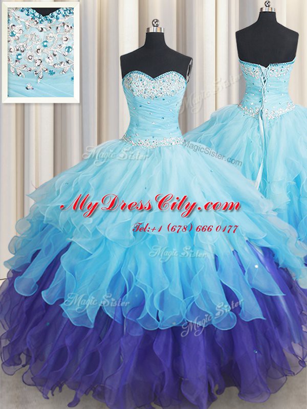 Ball Gowns Quinceanera Gown Multi-color Sweetheart Organza Sleeveless Floor Length Lace Up