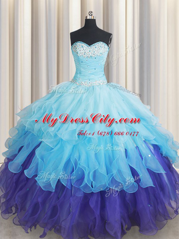 Ball Gowns Quinceanera Gown Multi-color Sweetheart Organza Sleeveless Floor Length Lace Up