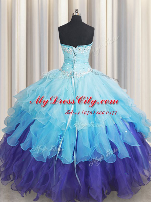 Ball Gowns Quinceanera Gown Multi-color Sweetheart Organza Sleeveless Floor Length Lace Up