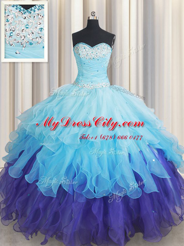 Ball Gowns Quinceanera Gown Multi-color Sweetheart Organza Sleeveless Floor Length Lace Up