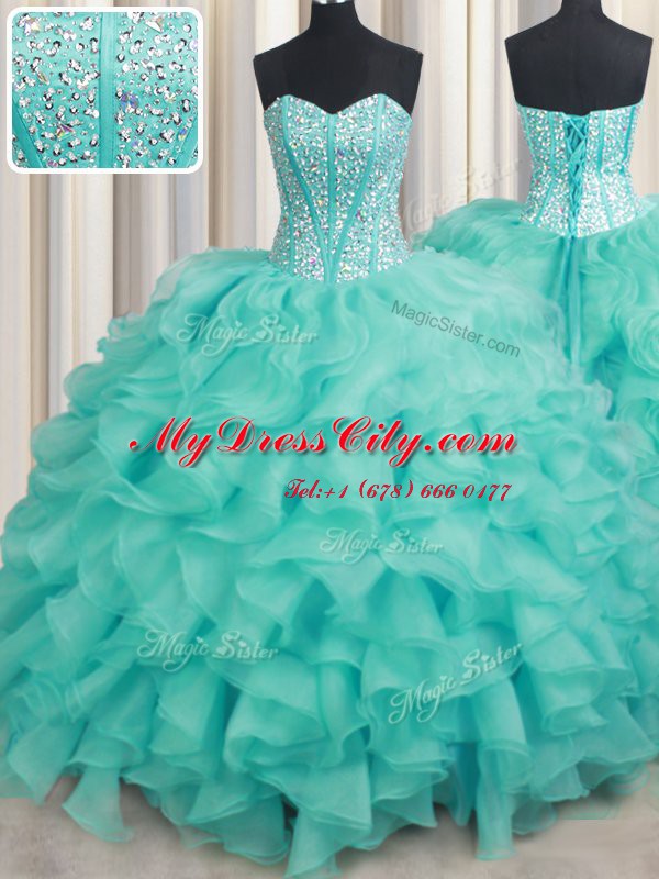 Sumptuous Organza Sleeveless Sweet 16 Dress and Beading and Ruffles