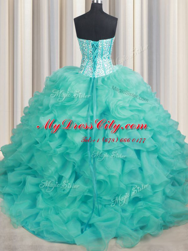 Sumptuous Organza Sleeveless Sweet 16 Dress and Beading and Ruffles