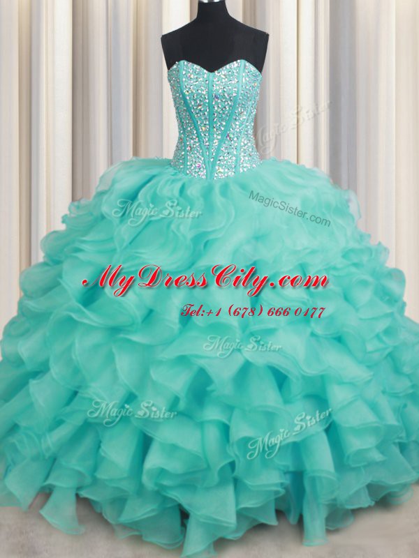 Sumptuous Organza Sleeveless Sweet 16 Dress and Beading and Ruffles