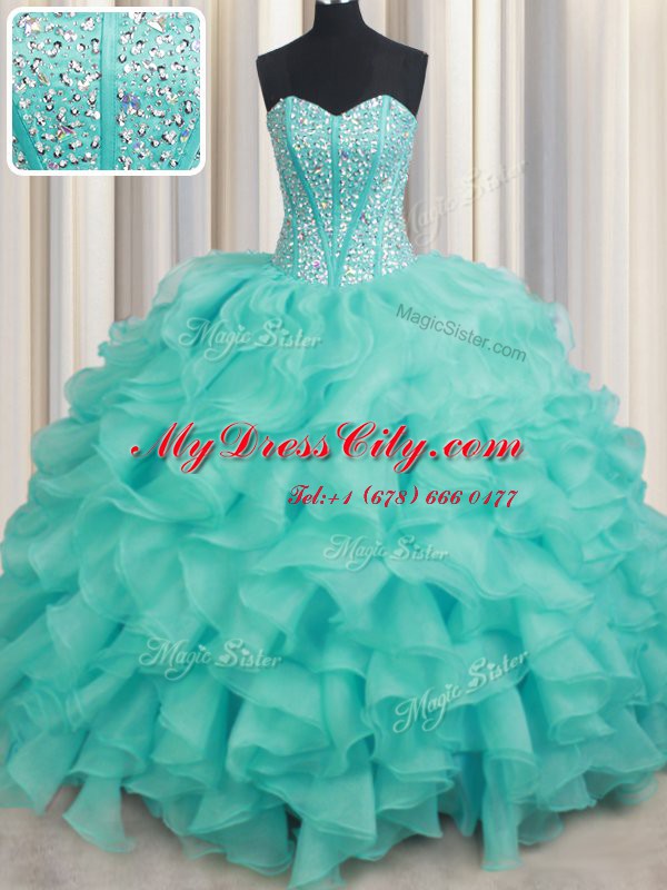 Sumptuous Organza Sleeveless Sweet 16 Dress and Beading and Ruffles