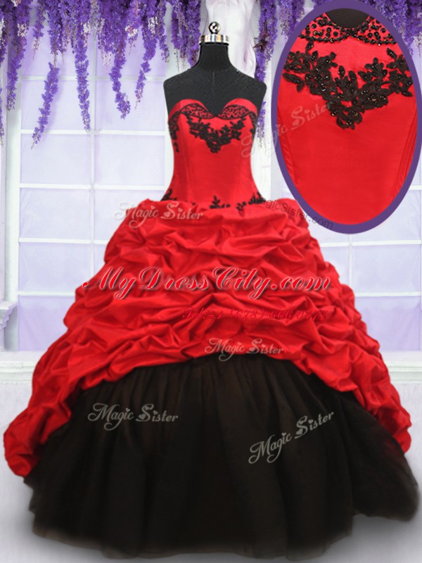 Sleeveless Brush Train Appliques and Pick Ups Lace Up 15th Birthday Dress