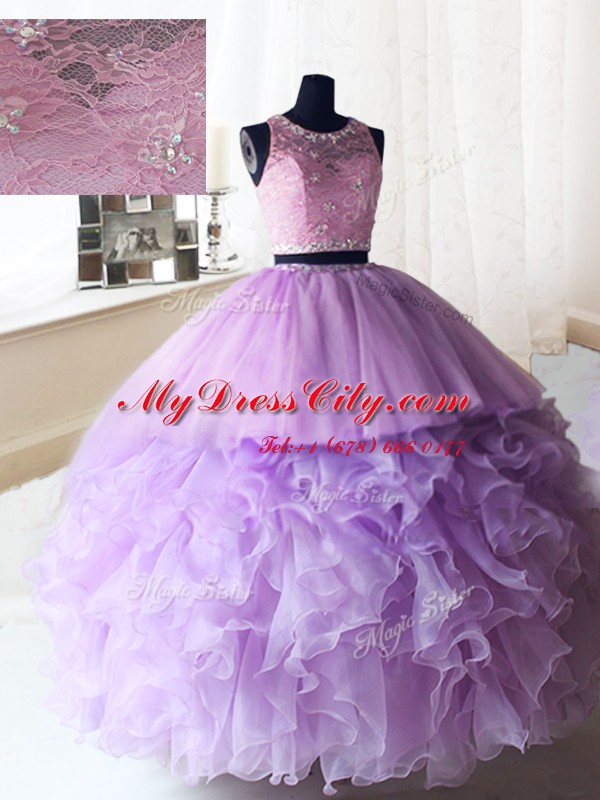 Scoop Sleeveless Organza and Tulle Quinceanera Dress Beading and Ruffles Zipper