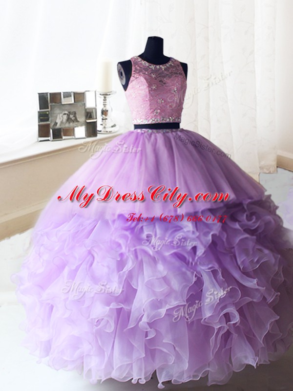 Scoop Sleeveless Organza and Tulle Quinceanera Dress Beading and Ruffles Zipper