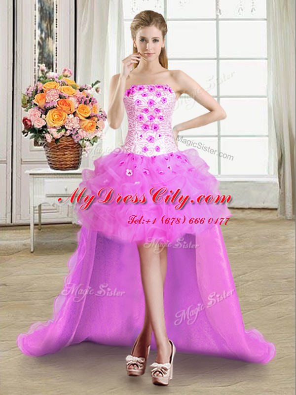 Exquisite Four Piece Tulle Sleeveless Floor Length Sweet 16 Dresses and Beading and Appliques and Ruffles