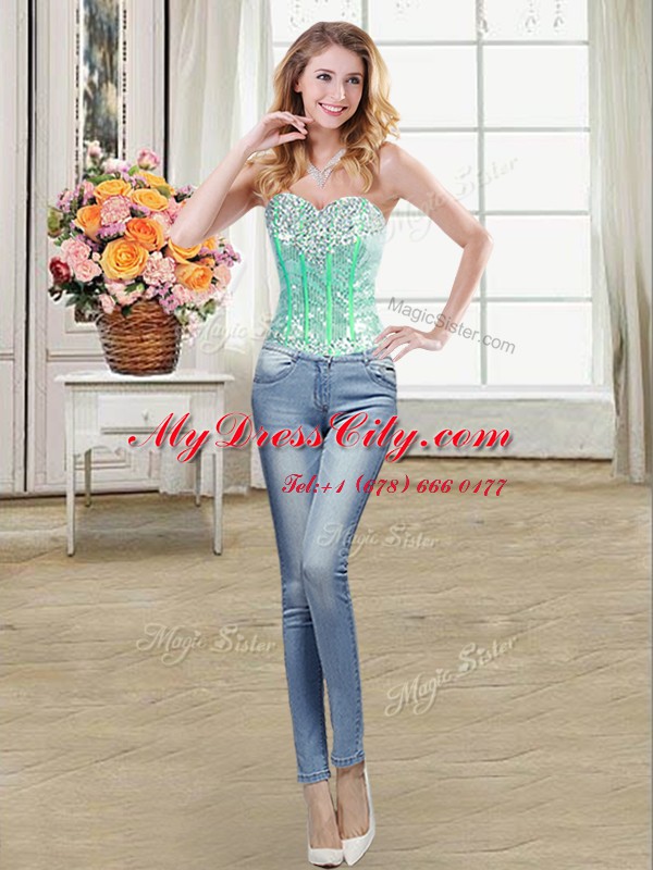 Designer Four Piece Turquoise Sweetheart Neckline Beading and Ruffles and Sequins 15 Quinceanera Dress Sleeveless Lace Up