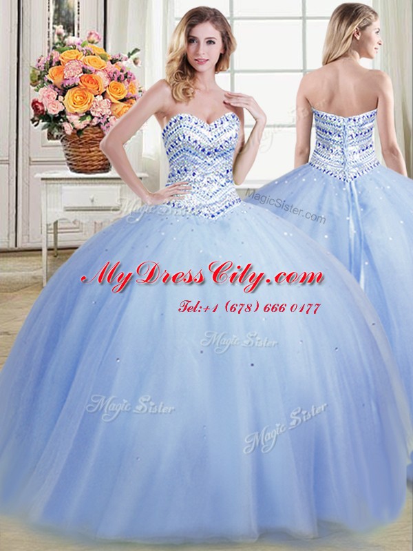 Noble Light Blue Sweetheart Neckline Beading Quinceanera Gowns Sleeveless Lace Up