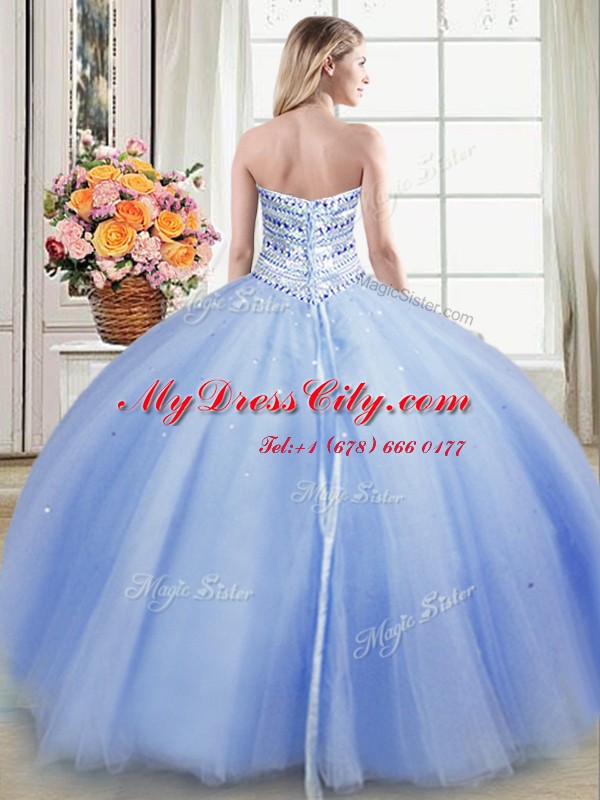 Noble Light Blue Sweetheart Neckline Beading Quinceanera Gowns Sleeveless Lace Up