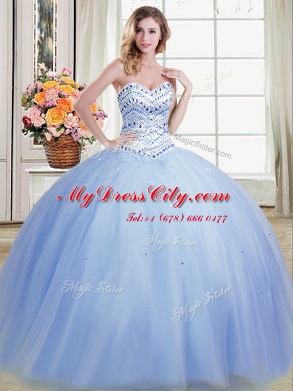 Noble Light Blue Sweetheart Neckline Beading Quinceanera Gowns Sleeveless Lace Up