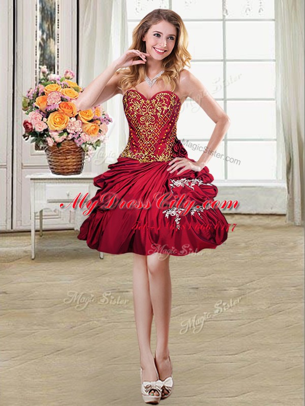 Vintage Four Piece Wine Red Sleeveless Floor Length Beading and Appliques and Pick Ups Lace Up Quinceanera Dress