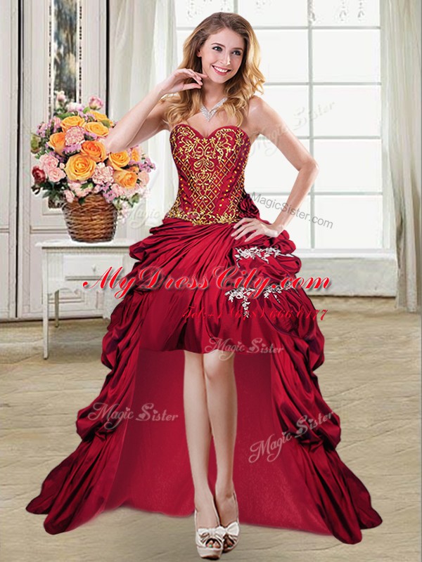 Vintage Four Piece Wine Red Sleeveless Floor Length Beading and Appliques and Pick Ups Lace Up Quinceanera Dress