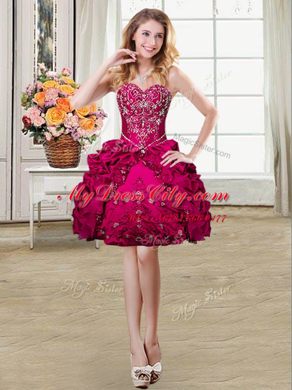 Vintage Four Piece Fuchsia 15th Birthday Dress Military Ball and Sweet 16 and Quinceanera and For with Beading and Embroidery Sweetheart Sleeveless Lace Up