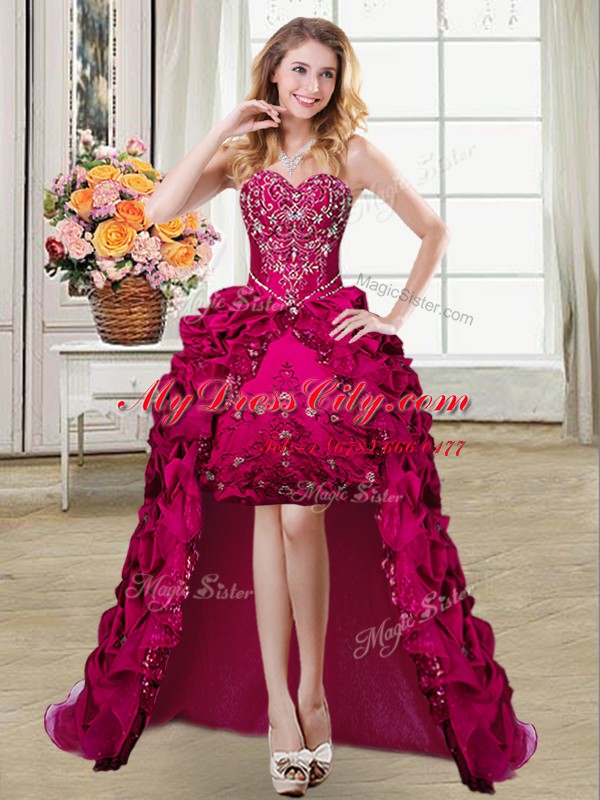 Vintage Four Piece Fuchsia 15th Birthday Dress Military Ball and Sweet 16 and Quinceanera and For with Beading and Embroidery Sweetheart Sleeveless Lace Up