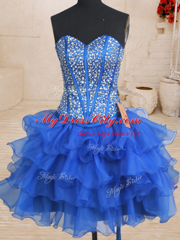 On Sale Three Piece Sleeveless Floor Length Beading and Ruffles Lace Up Quinceanera Dress with Royal Blue