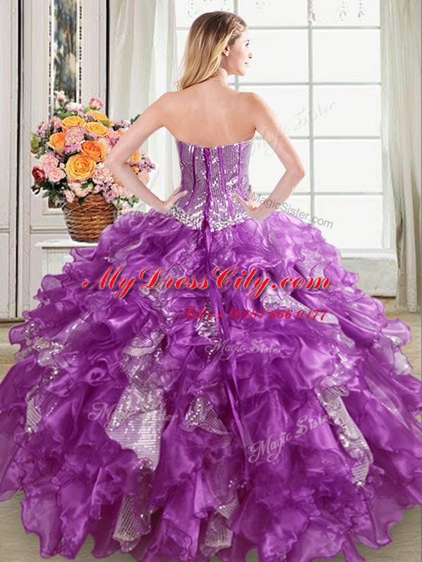 Captivating Sleeveless Beading and Ruffles and Sequins Lace Up Quinceanera Gowns