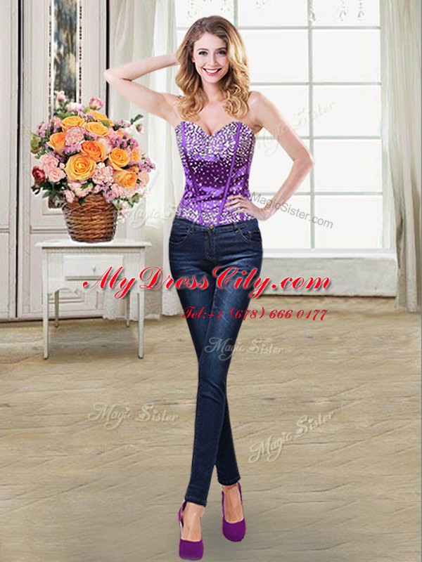 Romantic Four Piece Sweetheart Sleeveless 15 Quinceanera Dress Floor Length Beading and Ruffles Eggplant Purple Tulle