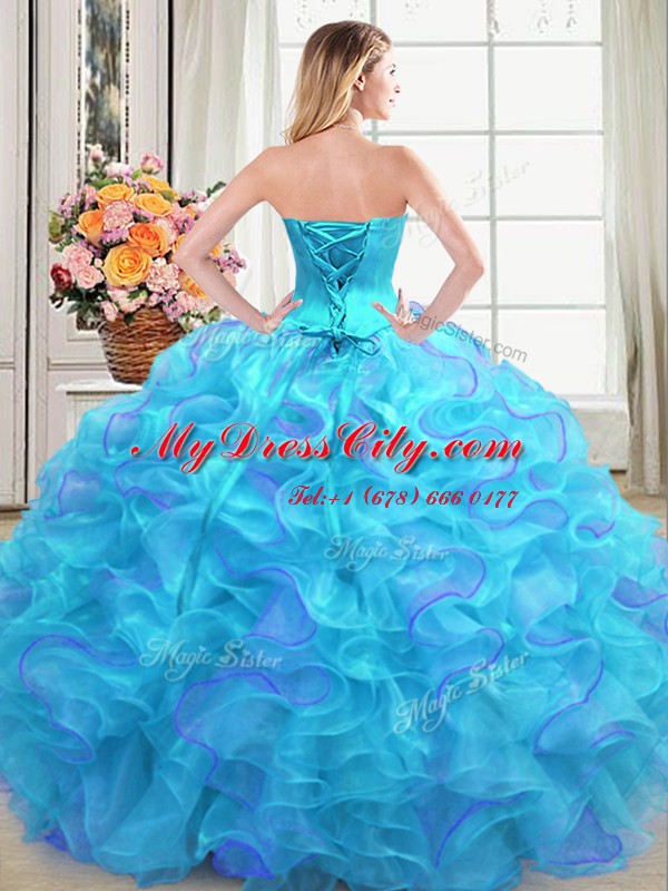 High End Multi-color Lace Up Sweetheart Beading and Ruffles Sweet 16 Dresses Organza Sleeveless