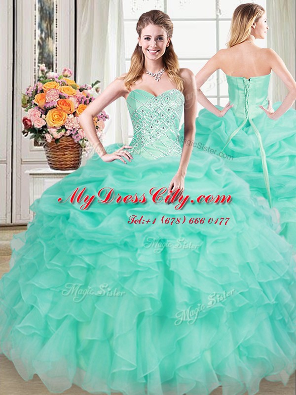 Pick Ups Floor Length Ball Gowns Sleeveless Apple Green Quinceanera Dress Lace Up