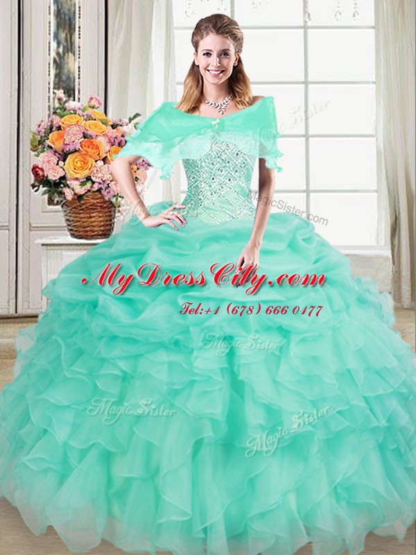 Pick Ups Floor Length Ball Gowns Sleeveless Apple Green Quinceanera Dress Lace Up