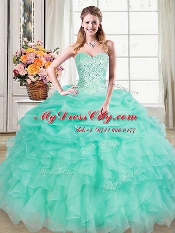 Pick Ups Floor Length Ball Gowns Sleeveless Apple Green Quinceanera Dress Lace Up