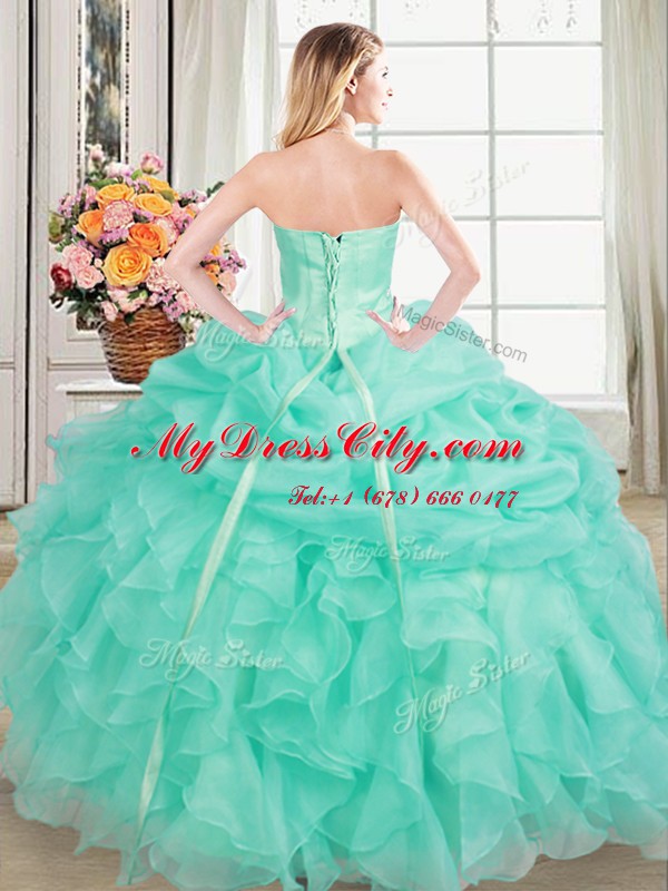 Pick Ups Floor Length Ball Gowns Sleeveless Apple Green Quinceanera Dress Lace Up