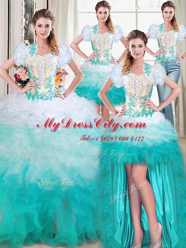 Four Piece Floor Length Ball Gowns Sleeveless Multi-color 15 Quinceanera Dress Lace Up