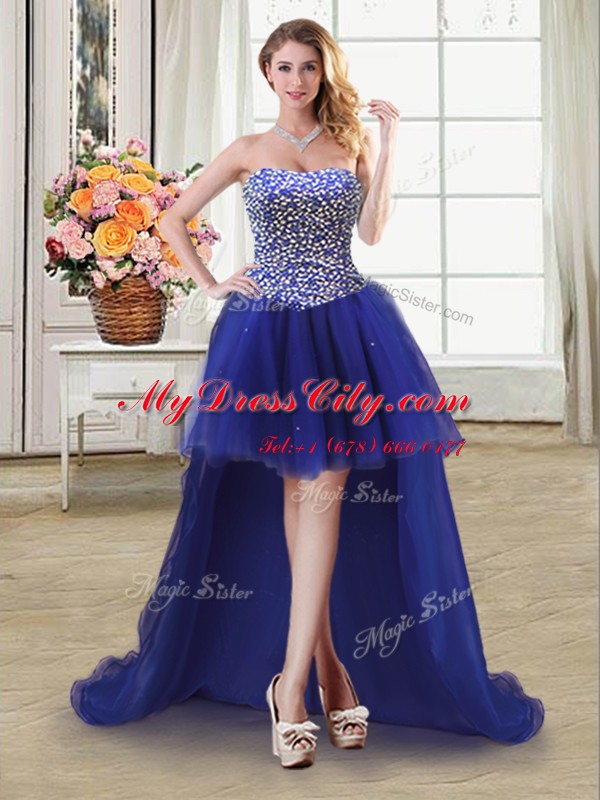 Beauteous Four Piece Floor Length Lace Up Quince Ball Gowns Royal Blue for Military Ball and Sweet 16 and Quinceanera with Beading