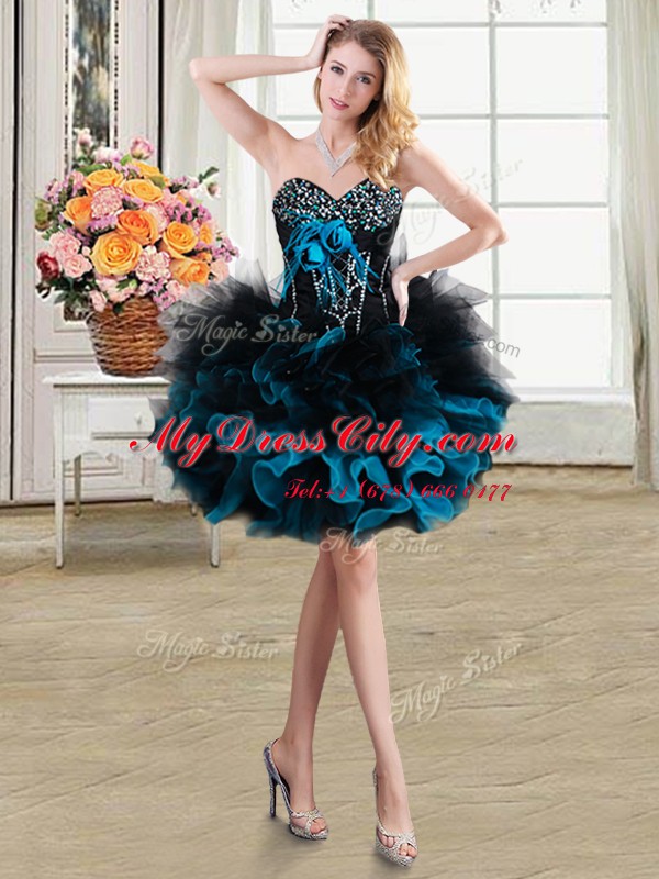 Eye-catching Four Piece Sleeveless Beading and Ruffles and Hand Made Flower Lace Up Sweet 16 Dress