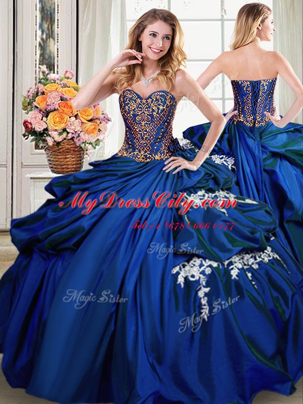 Modern Four Piece Taffeta Sleeveless Floor Length Quince Ball Gowns and Beading and Appliques and Pick Ups