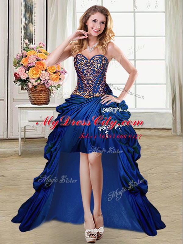 Modern Four Piece Taffeta Sleeveless Floor Length Quince Ball Gowns and Beading and Appliques and Pick Ups