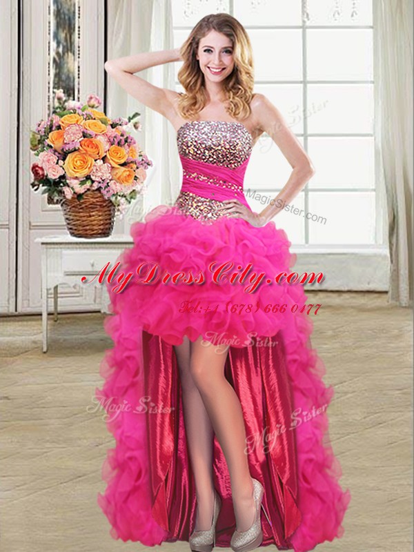 Custom Design Four Piece Multi-color Organza Lace Up Strapless Sleeveless Floor Length Quinceanera Dress Beading and Ruffles and Ruffled Layers and Sequins