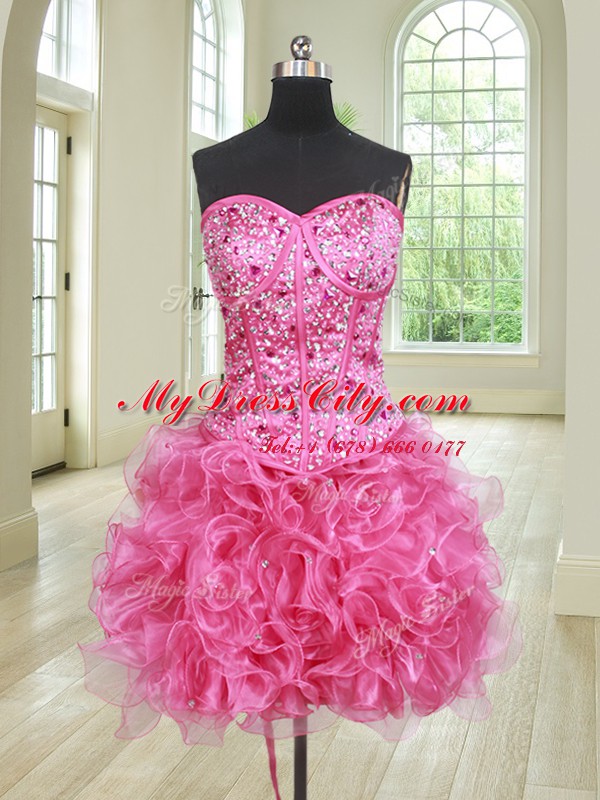 Wonderful Three Piece Sweetheart Sleeveless Organza Sweet 16 Quinceanera Dress Beading and Ruffles Lace Up