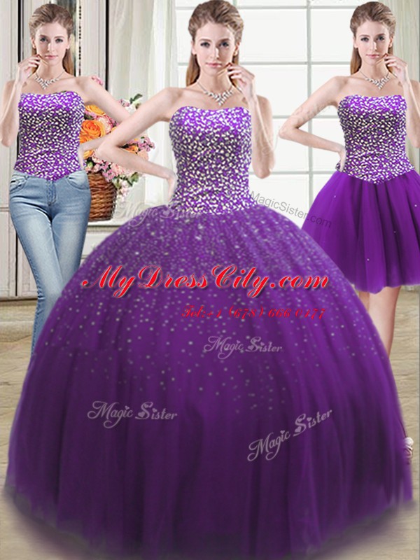 On Sale Three Piece Sleeveless Lace Up Floor Length Beading Sweet 16 Dress