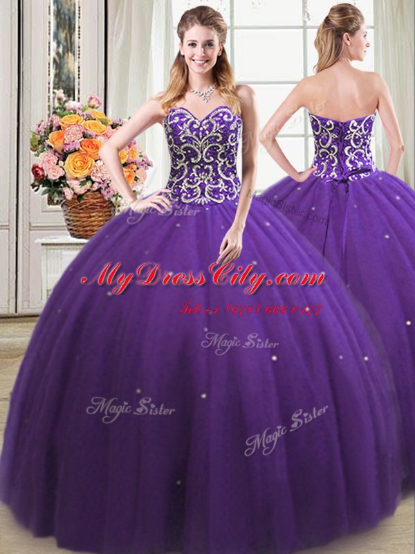 Classical Sweetheart Sleeveless Tulle Sweet 16 Quinceanera Dress Beading Lace Up