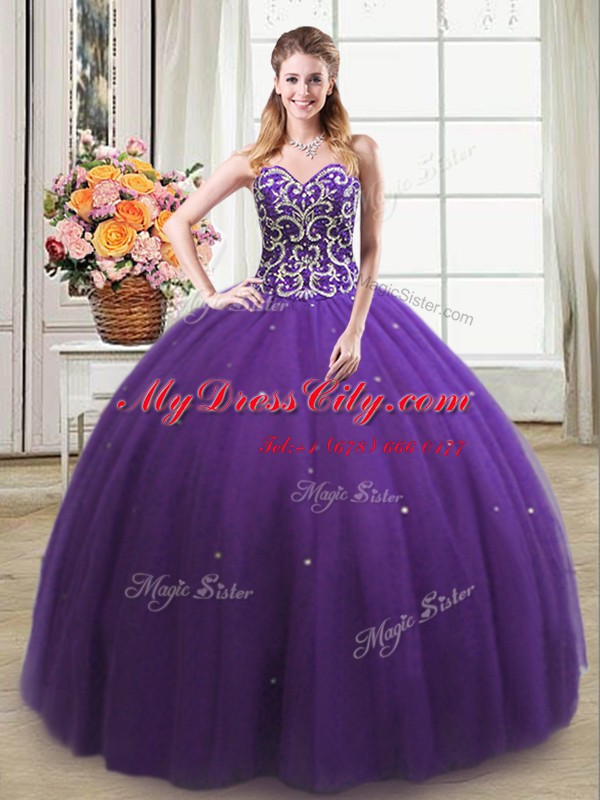 Classical Sweetheart Sleeveless Tulle Sweet 16 Quinceanera Dress Beading Lace Up