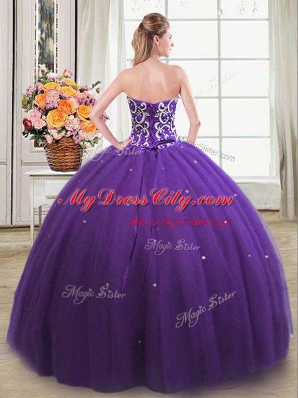 Classical Sweetheart Sleeveless Tulle Sweet 16 Quinceanera Dress Beading Lace Up