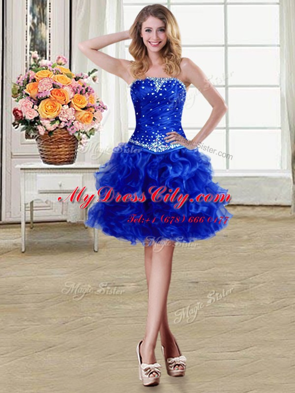 Glorious Three Piece Royal Blue Sleeveless Organza Lace Up Quinceanera Dresses for Military Ball and Sweet 16 and Quinceanera