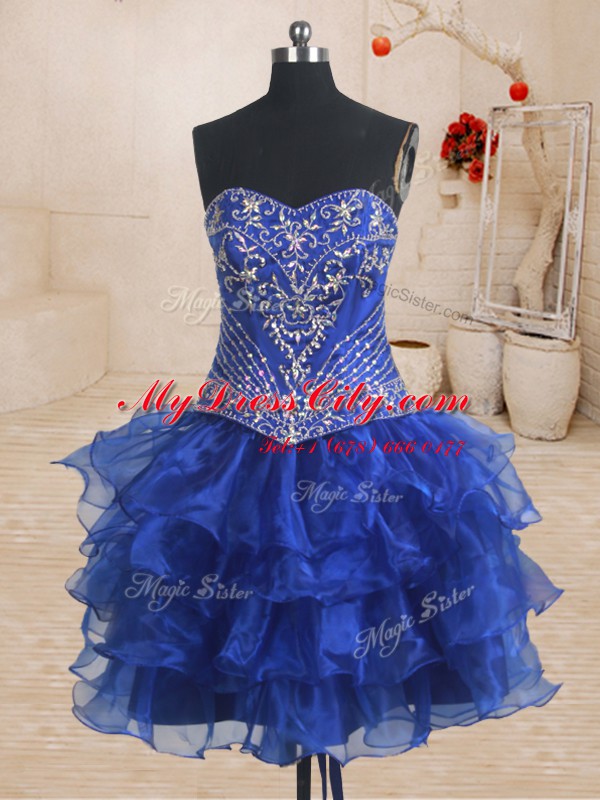 Exceptional Three Piece Royal Blue Sleeveless Brush Train Beading and Ruffles With Train Sweet 16 Quinceanera Dress